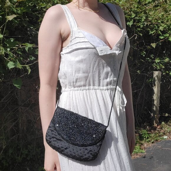 ❝ bloomingdale's vintage 90s beaded black purse .✦ ݁ ˖ ❞ - Picture 2 of 7